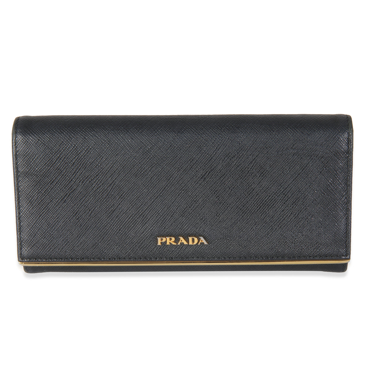 Black Saffiano Gold Plate Logo Flap Wallet