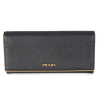 Black Saffiano Gold Plate Logo Flap Wallet