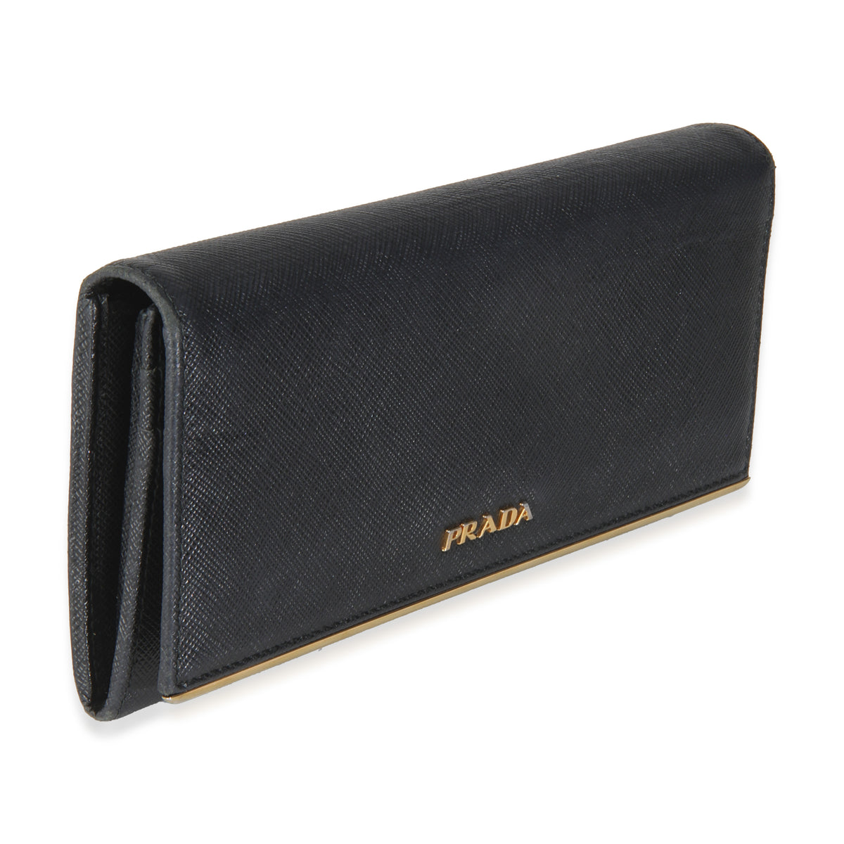 Black Saffiano Gold Plate Logo Flap Wallet