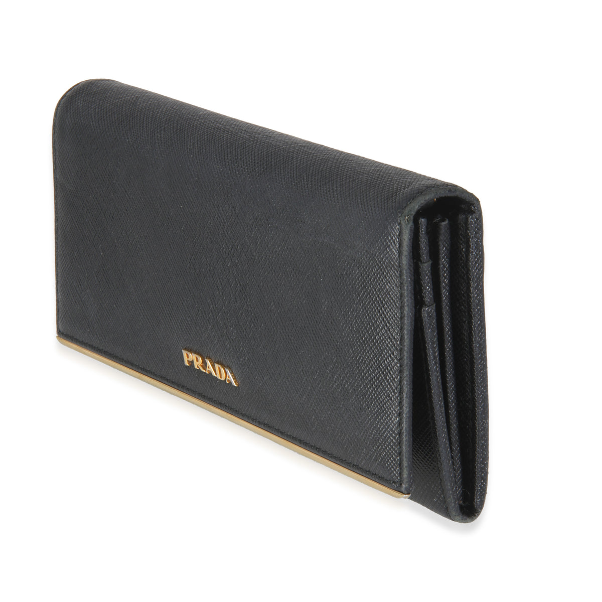 Black Saffiano Gold Plate Logo Flap Wallet