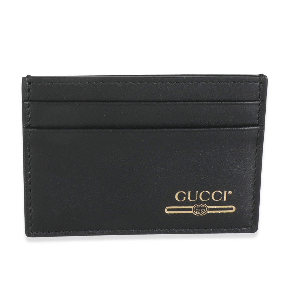 Black Leather Slim Logo Card Holder