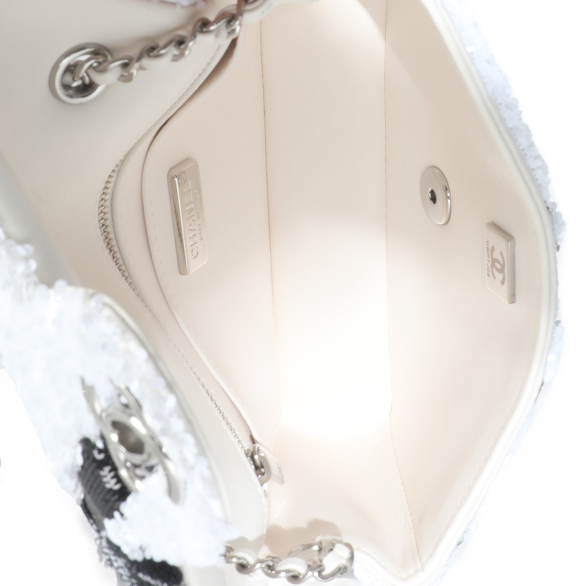 White Black Sequin Bow Mini Rectangular Flap Bag