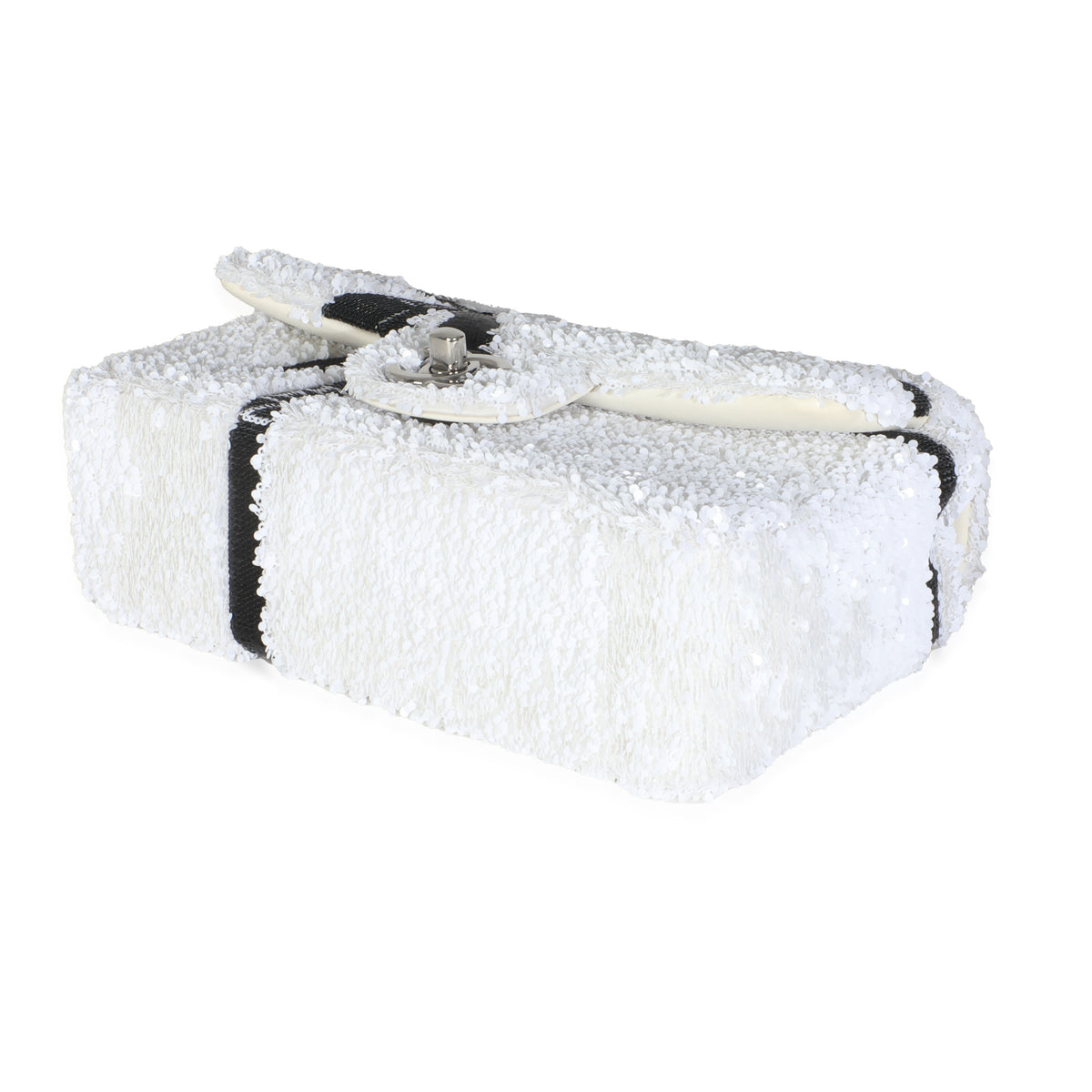 White Black Sequin Bow Mini Rectangular Flap Bag