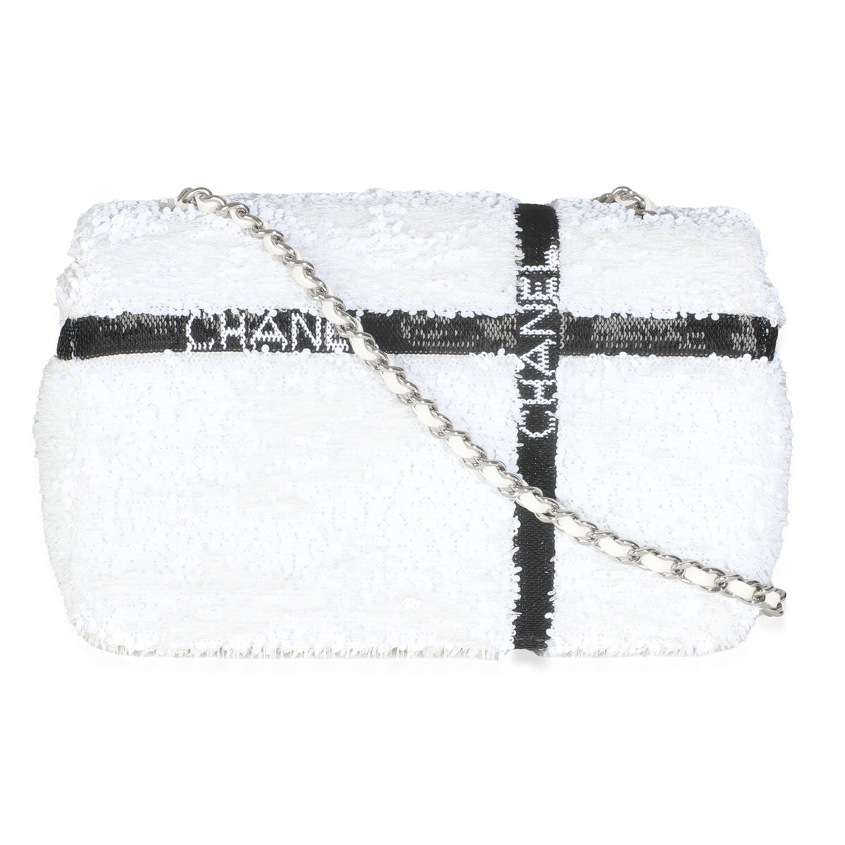 White Black Sequin Bow Mini Rectangular Flap Bag
