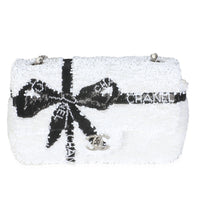 White Black Sequin Bow Mini Rectangular Flap Bag