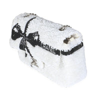 White Black Sequin Bow Mini Rectangular Flap Bag