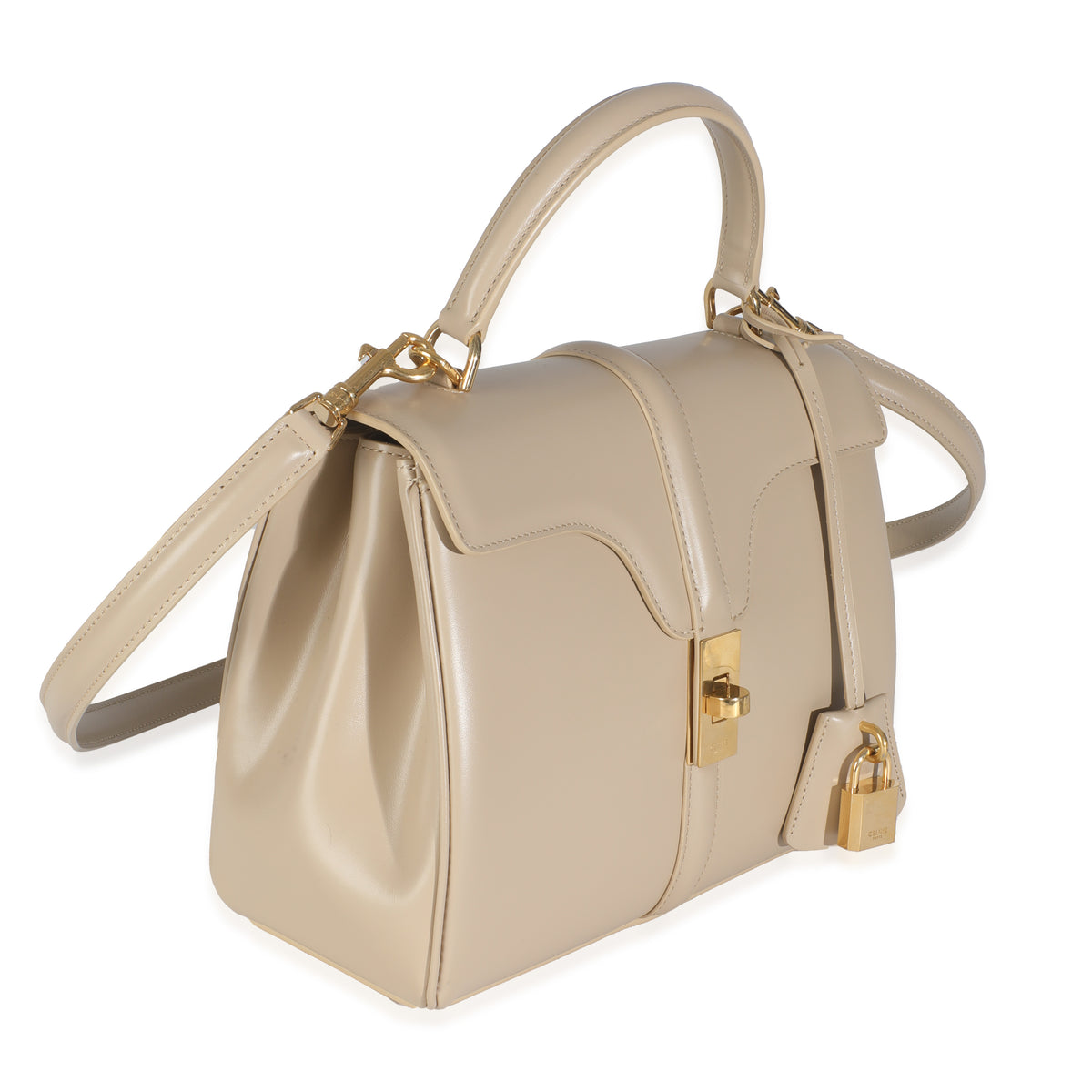 Limestone Satinated Calfskin Small 16 Top Handle Bag