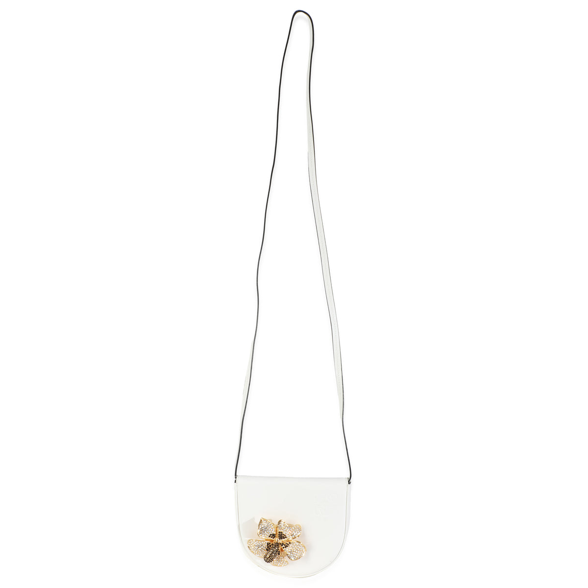 White Calfskin Heel Metal Flower Crossbody