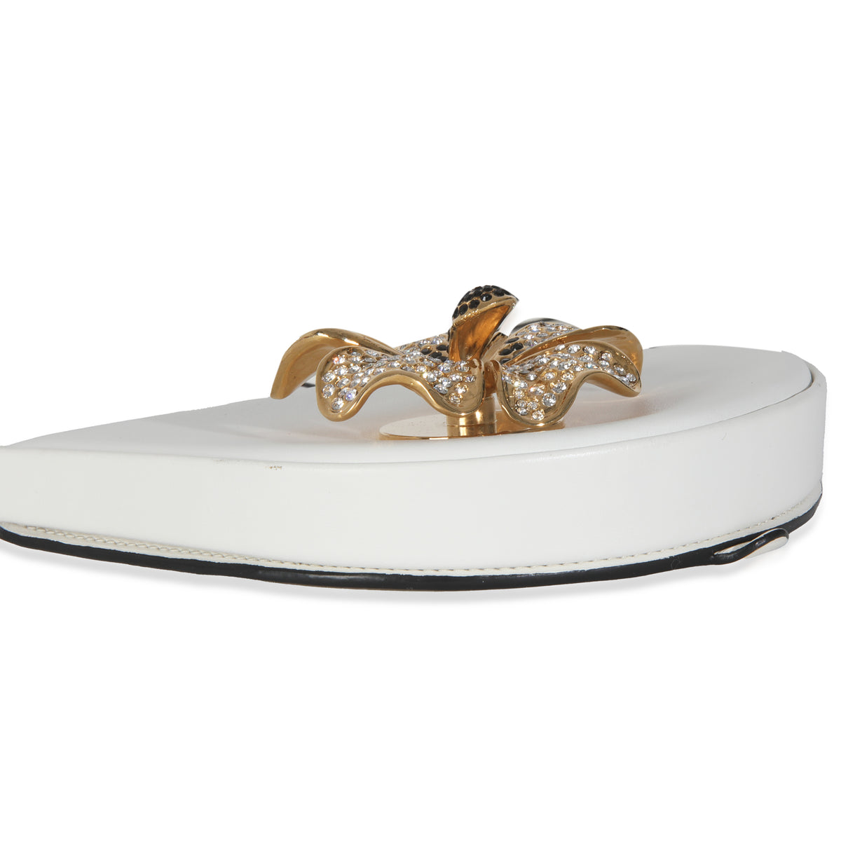 White Calfskin Heel Metal Flower Crossbody