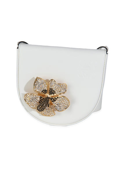 White Calfskin Heel Metal Flower Crossbody