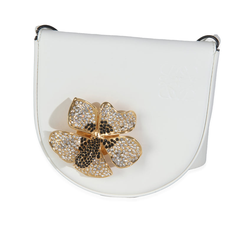 White Calfskin Heel Metal Flower Crossbody
