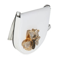 White Calfskin Heel Metal Flower Crossbody