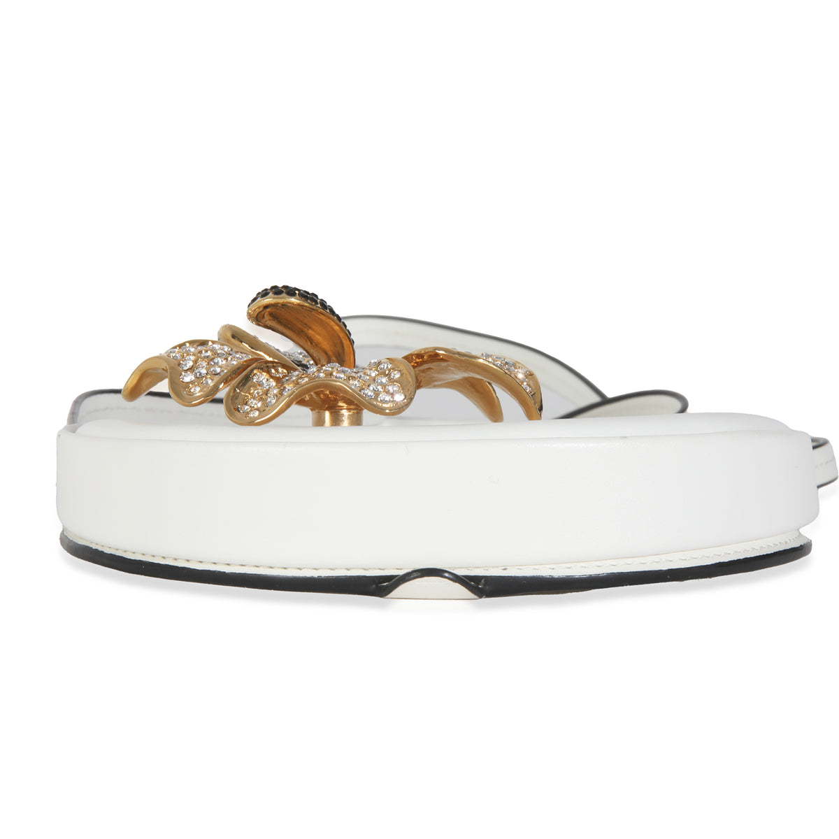 White Calfskin Heel Metal Flower Crossbody