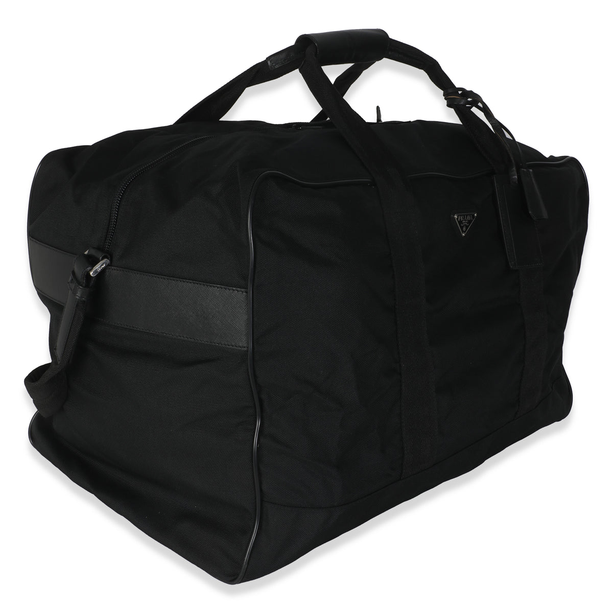 Black Tessuto Nylon Logo Plate Large Duffle Bag
