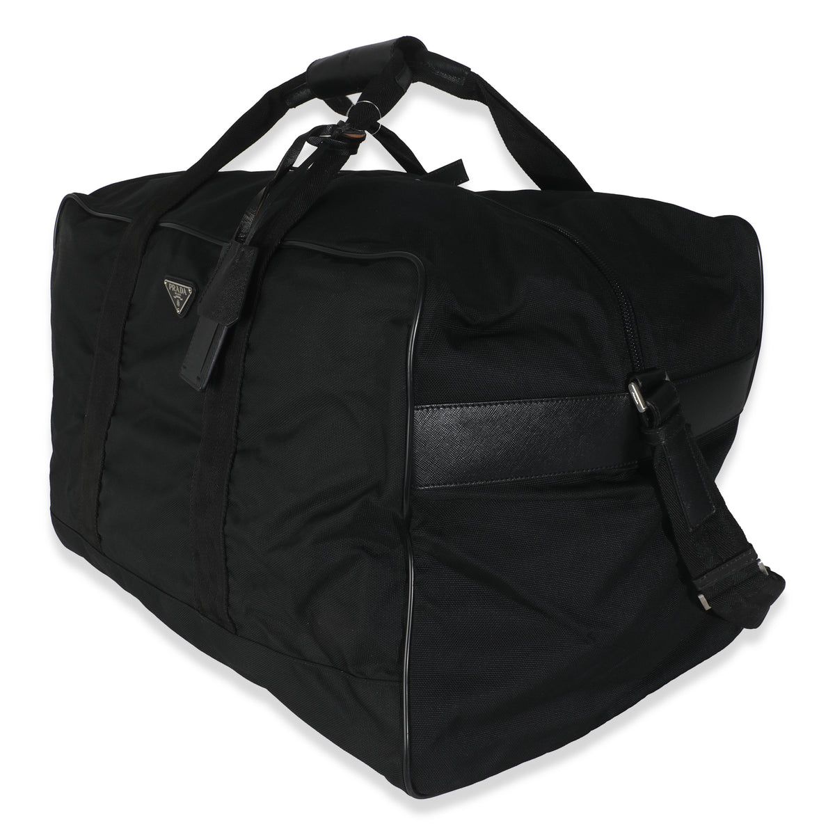 Black Tessuto Nylon Logo Plate Large Duffle Bag