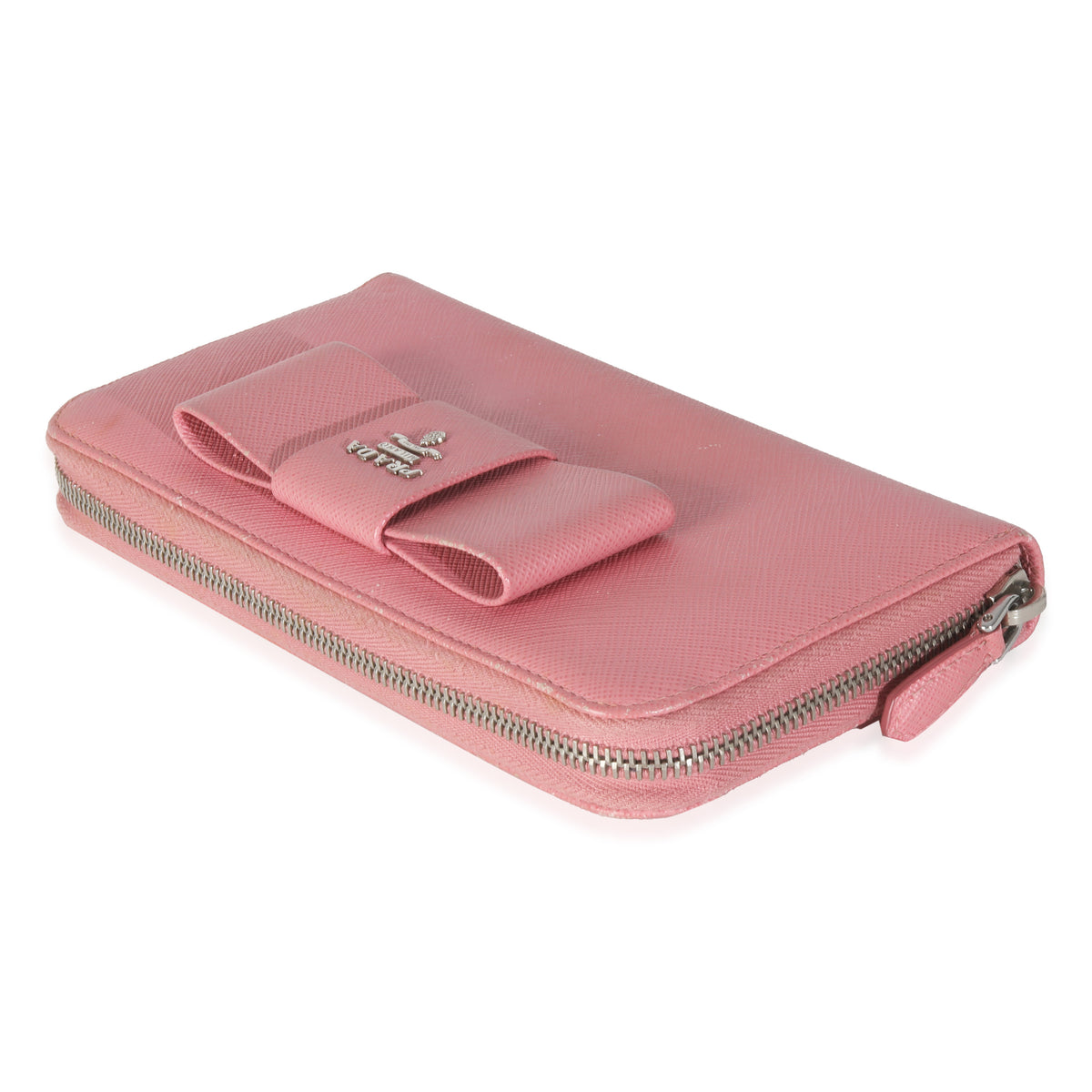Pink Saffiano Bow Zip Around Continental Wallet