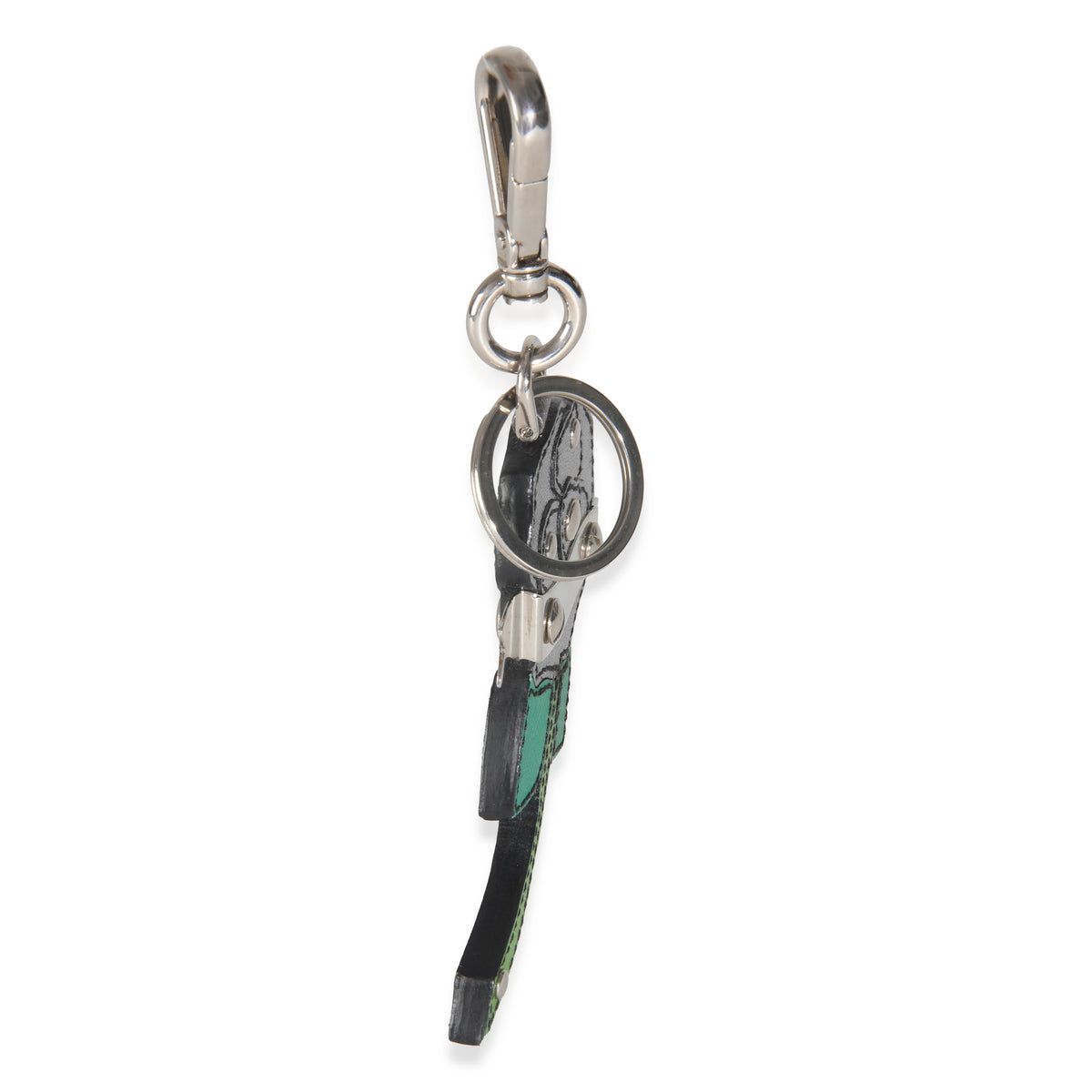 Silver Green Saffiano Flower Key Chain Bag Charm