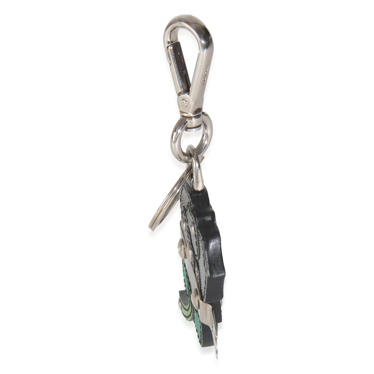 Silver Green Saffiano Flower Key Chain Bag Charm