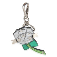 Silver Green Saffiano Flower Key Chain Bag Charm