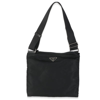 Black Nylon Logo Flat Messenger