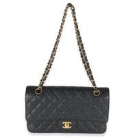 Black Quilted Caviar Medium Classic Double Flap Handbag