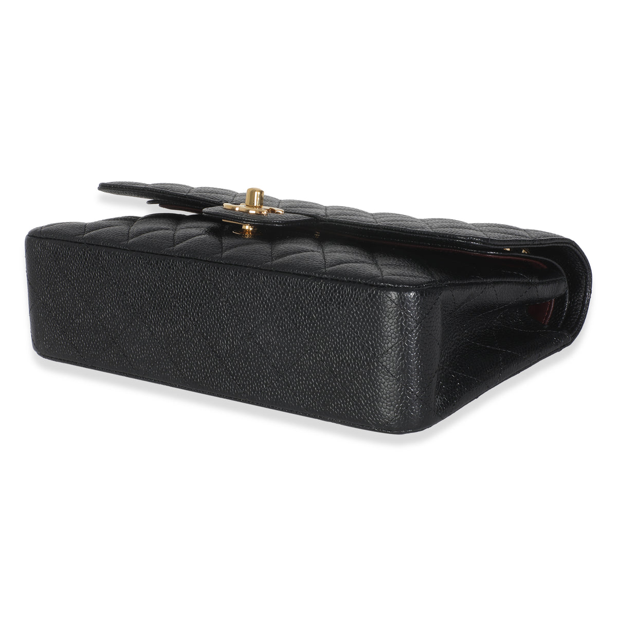 Black Quilted Caviar Medium Classic Double Flap Handbag
