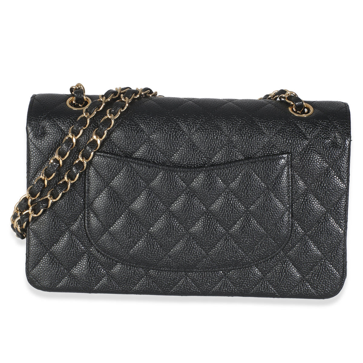 Black Quilted Caviar Medium Classic Double Flap Handbag