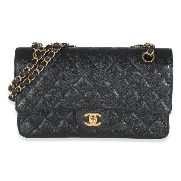 Black Quilted Caviar Medium Classic Double Flap Handbag
