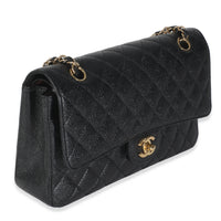Black Quilted Caviar Medium Classic Double Flap Handbag