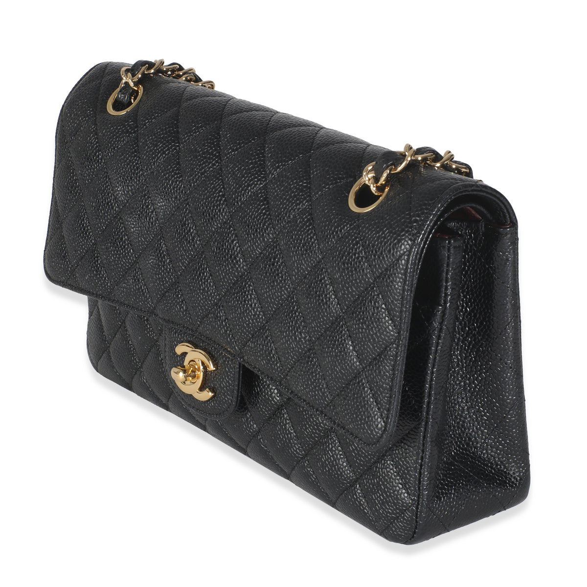 Black Quilted Caviar Medium Classic Double Flap Handbag