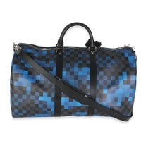 Blue Damier Graphite Canvas Pixel Canvas Keepall Bandouliere 50