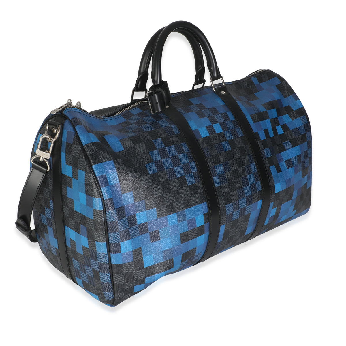Blue Damier Graphite Canvas Pixel Canvas Keepall Bandouliere 50