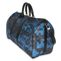Blue Damier Graphite Canvas Pixel Canvas Keepall Bandouliere 50