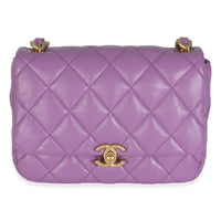 22S Purple Quilted Lambskin Mini Lacquered Chain Flap Bag