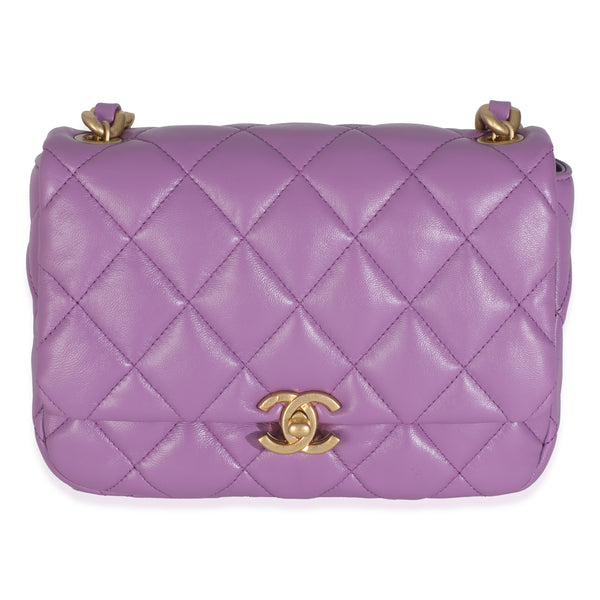 22S Purple Quilted Lambskin Mini Lacquered Chain Flap Bag