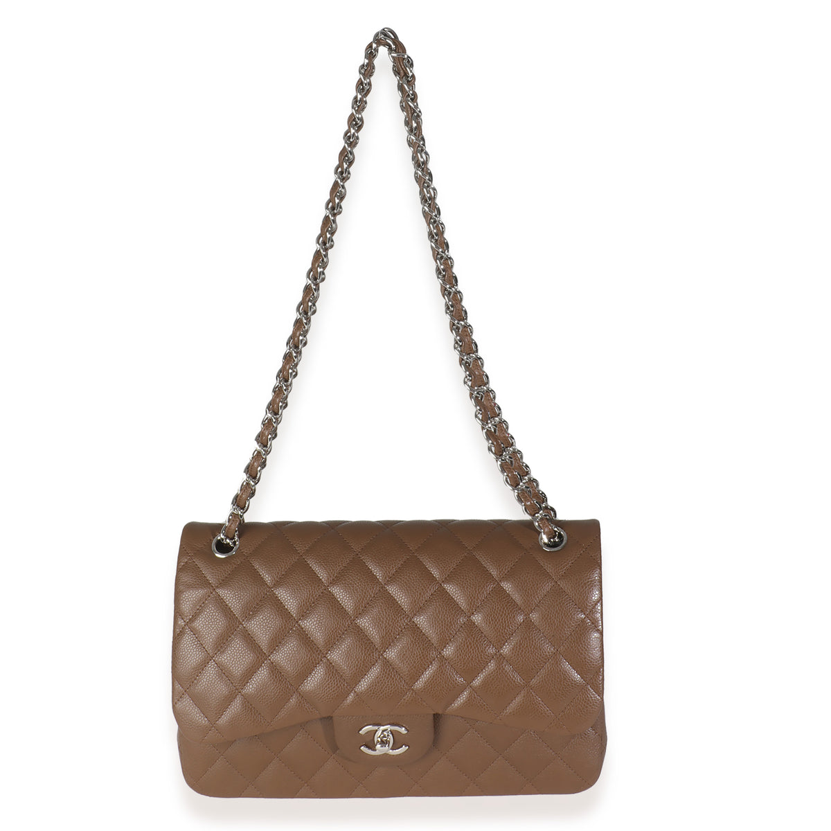 Dark Brown Quilted Caviar Jumbo Double Flap Handbag
