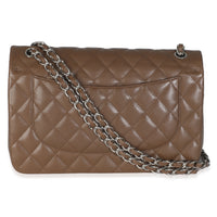 Dark Brown Quilted Caviar Jumbo Double Flap Handbag