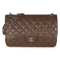 Dark Brown Quilted Caviar Jumbo Double Flap Handbag