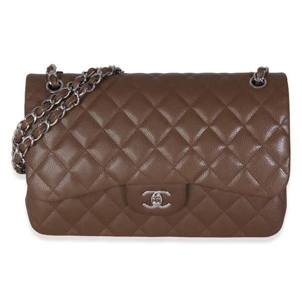 Dark Brown Quilted Caviar Jumbo Double Flap Bag