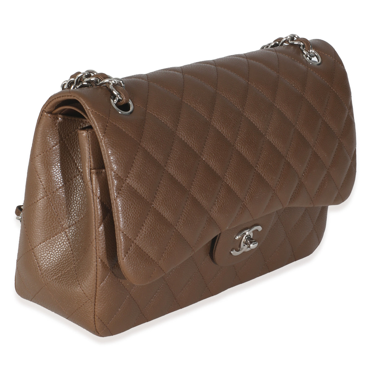 Dark Brown Quilted Caviar Jumbo Double Flap Handbag