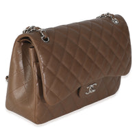 Dark Brown Quilted Caviar Jumbo Double Flap Handbag