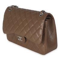Dark Brown Quilted Caviar Jumbo Double Flap Handbag