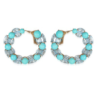 White Gold & Yellow Gold Turquoise and Blue Topaz Hoop Earrings