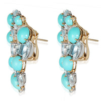 White Gold & Yellow Gold Turquoise and Blue Topaz Hoop Earrings