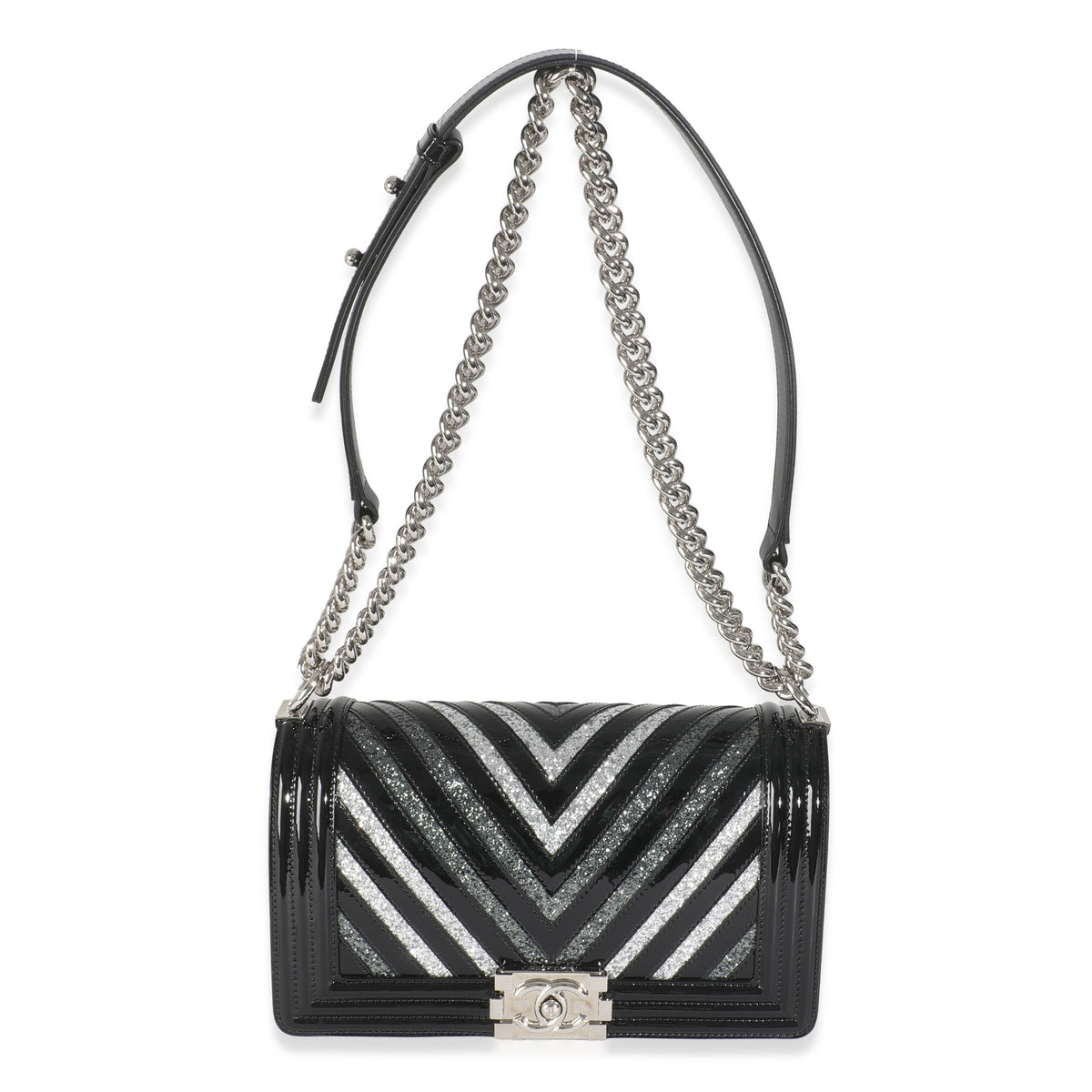 Black Patent Chevron Glitter PVC Old Medium Boy Bag