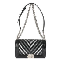 Black Patent Chevron Glitter PVC Old Medium Boy Bag