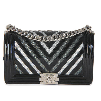Black Patent Chevron Glitter PVC Old Medium Boy Bag