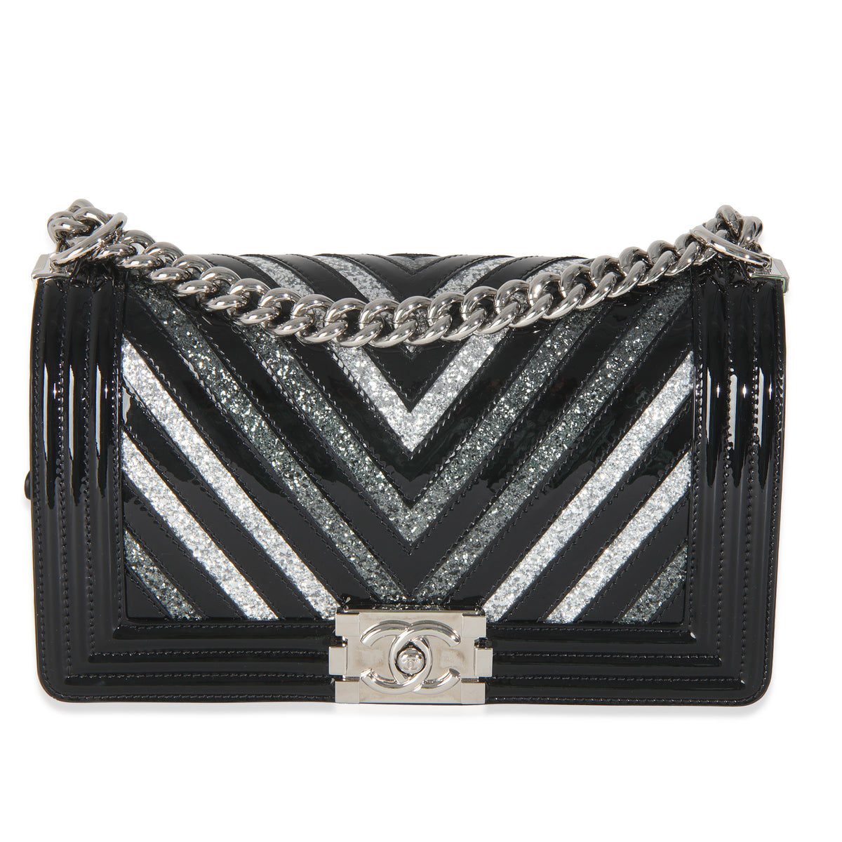 Black Patent Chevron Glitter PVC Old Medium Boy Bag