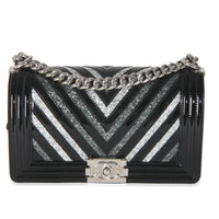 Black Patent Chevron Glitter PVC Old Medium Boy Bag