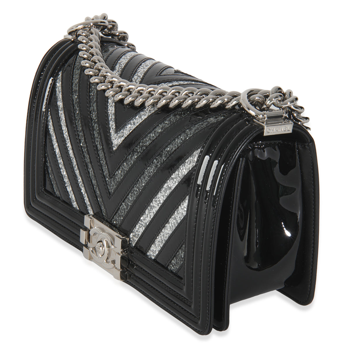 Black Patent Chevron Glitter PVC Old Medium Boy Bag